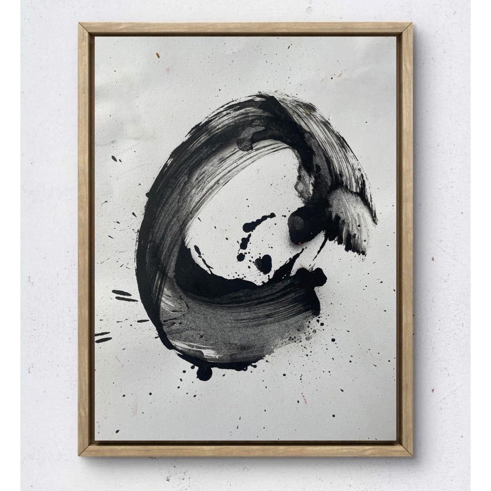 Original Abstract Zen Circle Ink Painting on Paper 9x12 Minimalist Spiritual Art